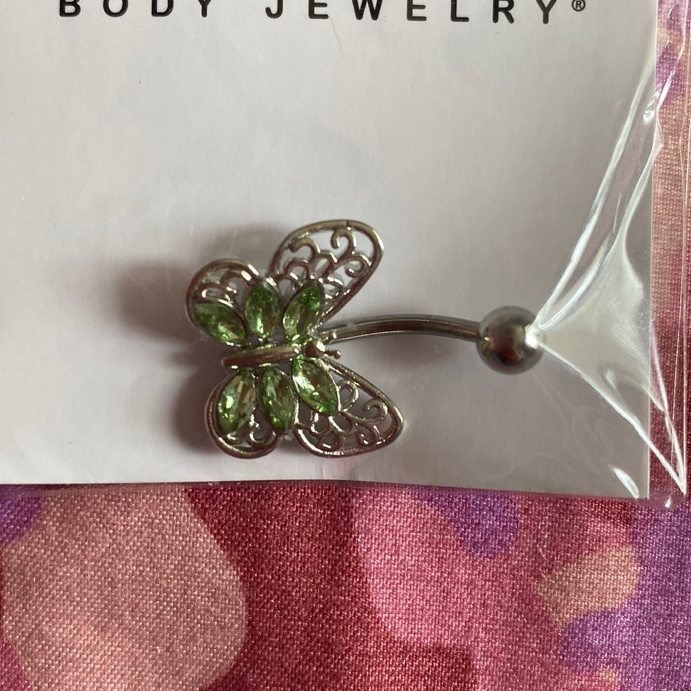 14g Green Butterfly Belly Ring